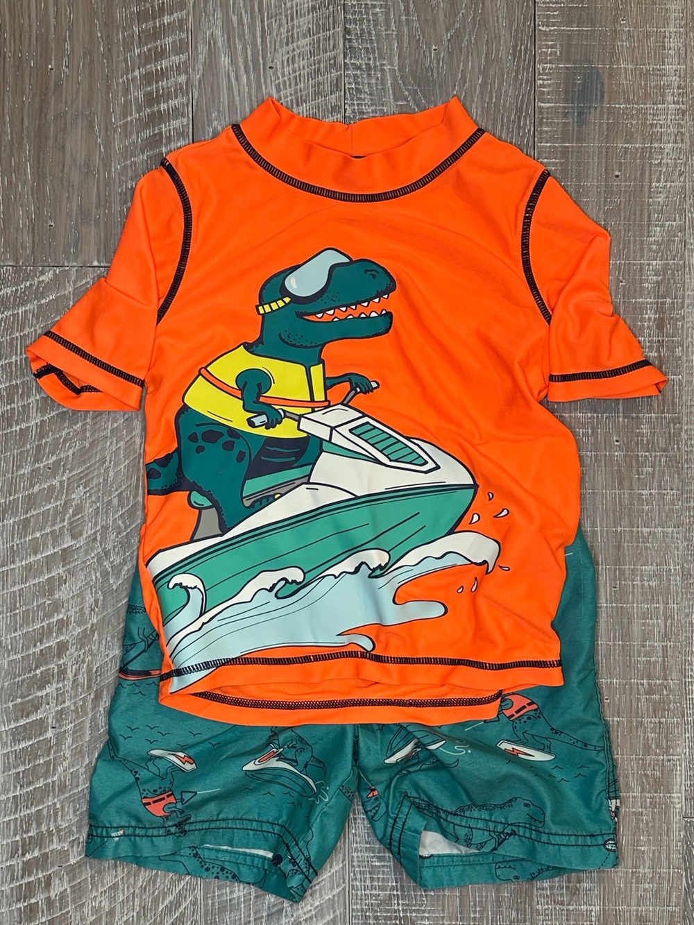 Carter's Orange & Teal Dino Jet Ski Rashguard Set
